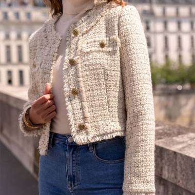 Veste courte en tweed beige