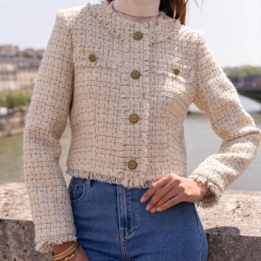 Veste courte en tweed beige